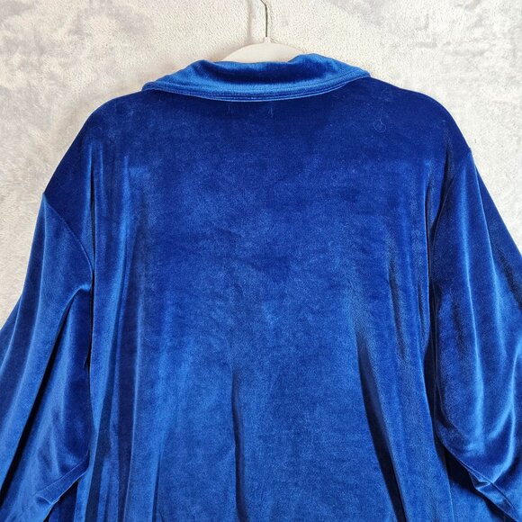 Roamans Womens 2X Blue Velour Button-Front Shacket With Collar Long Sleeves Warm - Picture 5 of 11